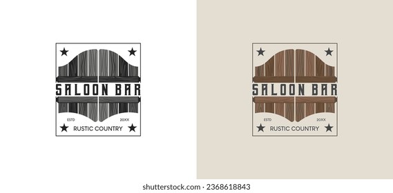 Vintage cowboy door logo design template, western saloon door vector symbol