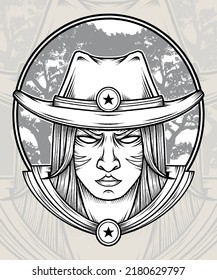 Vintage Cowboy Girl Vector Illustration. Premium vector