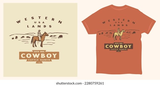 vintage cowboy horse and cattle