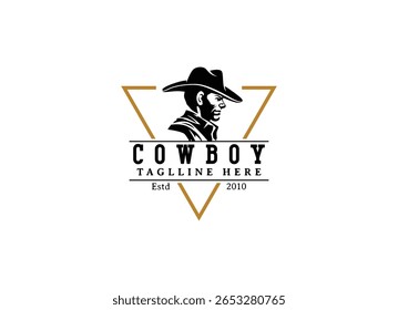 Vintage Cowboy Logo Design. Classic Vintage Western Country Wild West label logo design