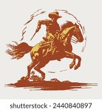 Vintage Cowboy on a Bronco Horse Jumping Western Rodeo Wild West Vector Illustration