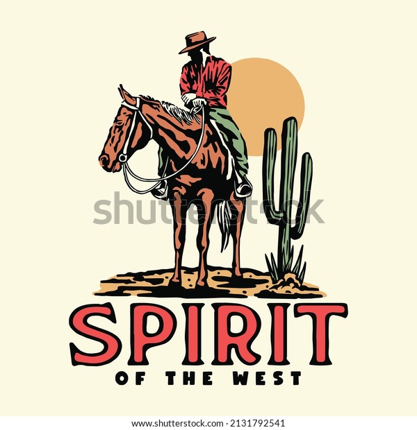 vintage\
cowboy riding horse in a desert\
illustration