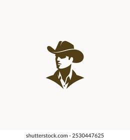 Vintage Cowboy Silhouette Illustration with Hat and Shirt on Bright Background