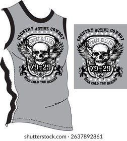 Vintage Cowboy Skull Wings Tank Top Design