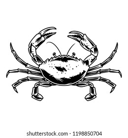 Vintage crab template in monochrome style isolated vector illustration