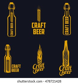 Vintage craft beer, alcohol, ale, brewery, bar, shop emblems and label. Vector set logo isolated on white background.