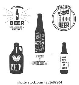 Emblemas de cervecería artesanal, etiquetas y elementos de diseño. Ilustraciones de tipografía vectorial. Por ejemplo, se puede imprimir en camisetas.