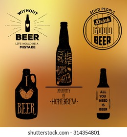 Vintage craft beer brewery emblems, labels and design elements. Vector typography EPS8 illustrations with grunge effect. 