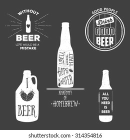 Vintage craft beer brewery emblems, labels and design elements. Vector typography EPS8 illustrations with grunge effect. 