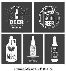 Vintage craft beer brewery emblems, labels and design elements. Vector typography EPS8 illustrations with grunge effect. 