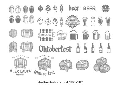 Vintage craft beer brewery emblems, labels and design elements vector art oktoberfest