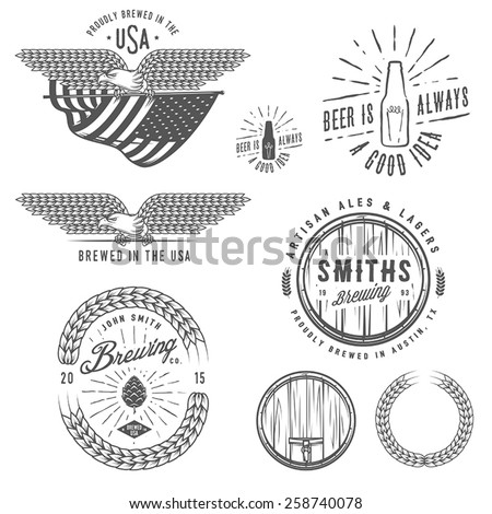 Vintage craft beer brewery emblems, labels and design elements