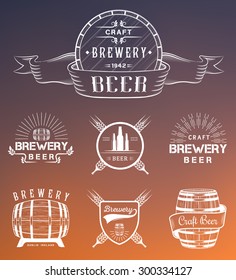 Vintage craft beer brewery logo, badge emblems, labels and design elements on a white background