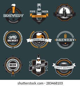 Vintage craft beer, brewery retro design elements, emblems, symbols, icons, pub labels, badges collection. Business signs template, logos, identity, labels, badges and objects.