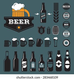 Vintage craft beer, brewery retro design elements, emblems, symbols, icons, pub labels, badges collection. Business signs template, logos, identity, labels, badges and objects.