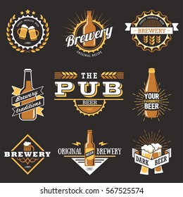 Vintage craft beer, brewery retro design elements, emblems, symbols, icons, bar and pub labels, badges collection. Business signs template, logo, identity objects.