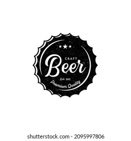 Logo de cerveza de artesanía de época con inscripción en el capuchón de botella ilustración vectorial aislada