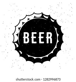 Vintage craft beer logo with wheat ear and inscription on bottle cap on white background