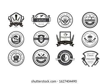 Vintage craft beer logos and badges with barrels, hop cones and beer glass mugs symbols vector illustration. Typographic logotypes set.