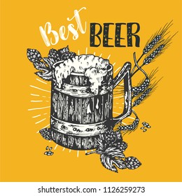 Vintage craft beer poster Vector engraving illustration for web, oktoberfest print, invitation, for local pub menu. Vector