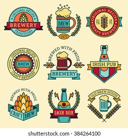 Vintage craft beer retro design elements, emblems, symbols, icons, pub labels, badges collection. Beer Business signs template, logo, brewery identity concept