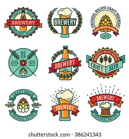 Vintage craft beer retro design elements, emblems, symbols, icons, pub labels, badges collection. Beer Business signs template, logo, brewery identity concept