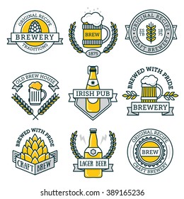 Vintage craft beer retro design elements, emblems, symbols, icons, pub labels, badges collection. Beer Business signs template, logo, brewery identity concept.