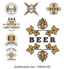 Vintage craft beer retro logo badge design emblems vector icons pub labels collection