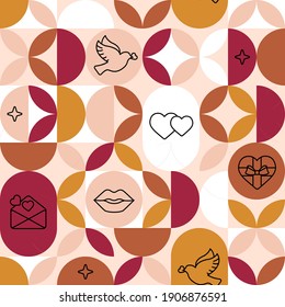 Vintage Crafted seamless Geometric patterns with love icons symbols for valentines day holiday