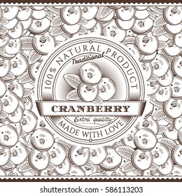 Vintage Cranberry Label On Seamless Pattern