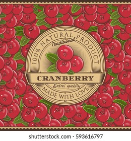 Vintage Cranberry Label On Seamless Pattern