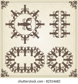 Vintage crayfish frames and elements illustration