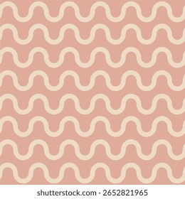 vintage padrão de linhas onduladas creme no fundo rosa macio - design vetor retro sem costura