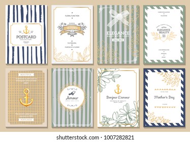 Vintage creative cards template with beautiful flourishes ornament elements. Elegant design for corporate identity, invitation, book covers. Design of background products.