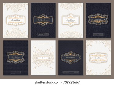 Vintage creative cards template with beautiful flourishes ornament elements. Elegant design for corporate identity, logo, invitation, book covers. Design of background products.