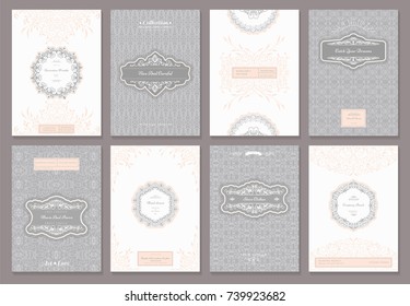 Vintage creative cards template with beautiful flourishes ornament elements. Elegant design for corporate identity, logo, invitation, book covers. Design of background products.