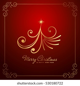 vintage creative christmas tree design in golden color