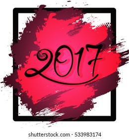 vintage and Creative Happy 2017 New Year. Holiday Vector Illustration frame greeting card With calligraphy Lettering Composition On Pink Painted Stain Background