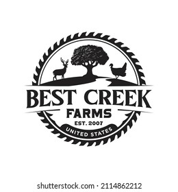 Vintage Creek Farm River Logo Design Silhouette