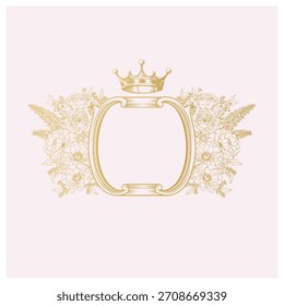 Cresta de Antiguas, Vector del marco de la flor, marco floral del dibujo de la mano, marco redondo de la silueta con la ilustración decorativa de las flores