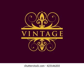 Vintage Crest Logo Monogram. Elegant Vector Logo. Calligraphic design element. Boutique brand, golden logo design template. Vector illustration