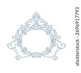 Vintage crest. Wedding baroque frame. Classic crest. Victorian frame for wedding invitation, card, save the date, monogram frame. Vintage frame with floral decor. Hand drawn antique wreath crest.
