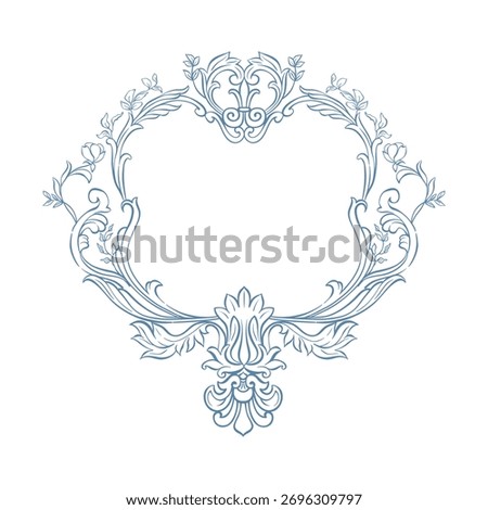 Vintage crest. Wedding baroque frame. Classic crest. Victorian frame for wedding invitation, card, save the date, monogram frame. Vintage frame with floral decor. Hand drawn antique wreath crest.