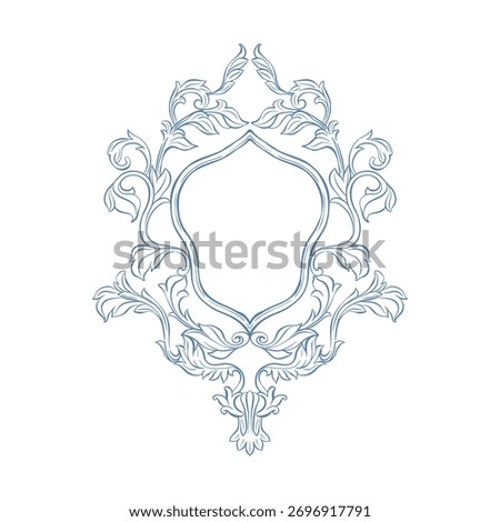 Vintage crest. Wedding baroque frame. Classic crest. Victorian frame for wedding invitation, card, save the date, monogram frame. Vintage frame with floral decor. Hand drawn antique wreath crest.