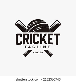 Vintage Cricket logo, cricket sticks and ball icon vector on white background