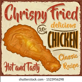 Vintage Crispy Chicken metal sign.Retro poster 1950s style.