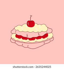 vintage croissant whipped cream cherry flat vector