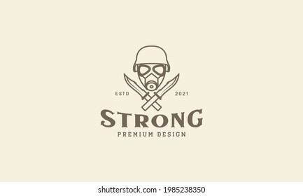 vintage cross knife with soldier logo symbol vector icon illustration graphic design