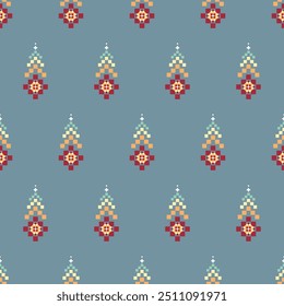 Vintage cross stitch traditional ethnic pattern.Colorful floral pixel art embroidery. Elegance background abstract Aztec  seamless pattern for fabric,cloth,dress,carpet,curtain,sarong,batik.