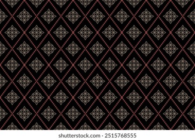 Vintage cross stitch traditional ethnic pattern.floral pixel art embroidery. Elegance background abstract Aztec beautiful seamless pattern for fabric,cloth,dress,carpet,curtain,sarong,batik.